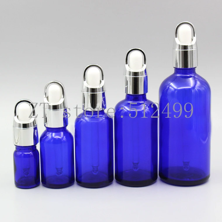 

2/10pcs 5ml 10ml 15ml 20ml 30ml 50ml 100ml Empty Blue Essential Oil Bottle with Gold Aluminum Lotion/Emulsion Press Pump Cover