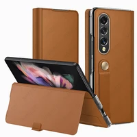 for samsung galaxy z fold 3 5g case luxury vegan leather wristband stand holder protection flip cover capa for samsung z fold3
