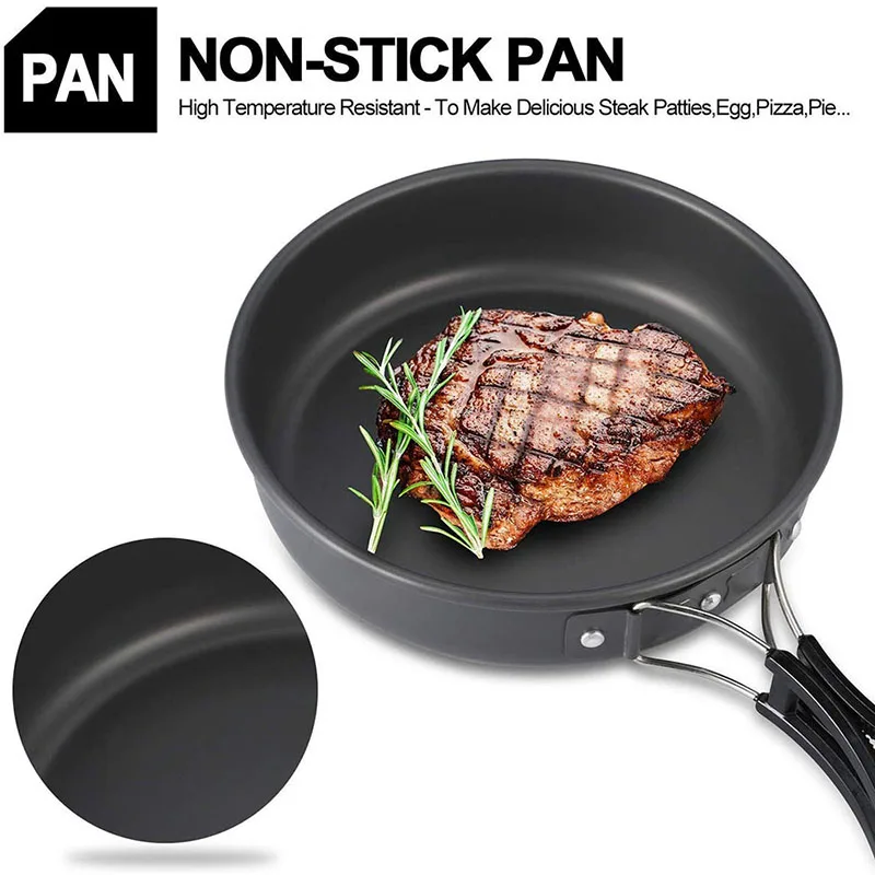 Portable Camping Cookware Utensils Set Water Kettle Pot Frying Pan Bowl Aluminum Cooking Tableware For Picnic BBQ Hiking | Спорт и