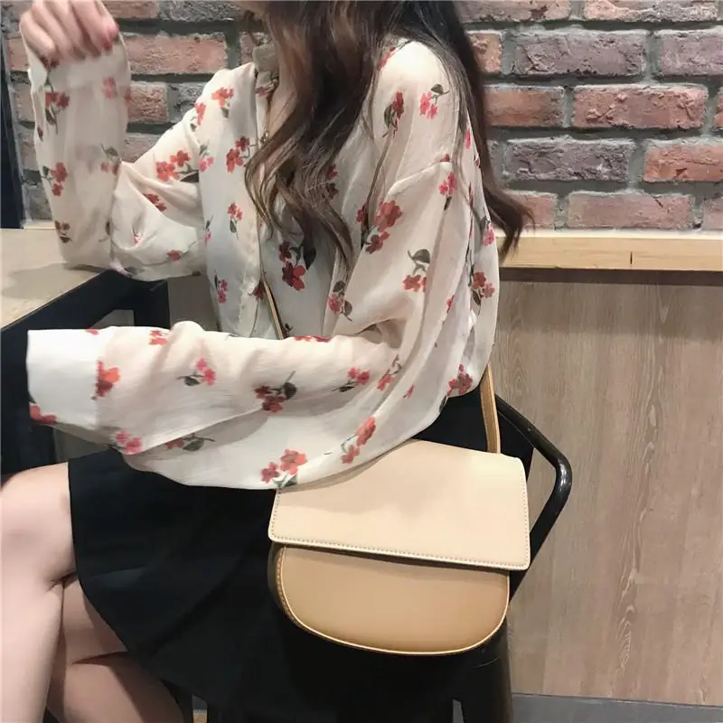

XEJ Spring Summer 2021 Women Fashion Floral Chiffon Blouse for Women Beach Cover Up Transparent Blouse Long Sleeve Bodysuit