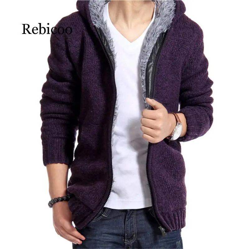 

2019 Winter Plus Thick Velvet Men's Knit Cardigan Jacket Big Yards Plus Thick Velvet Hooded Coat Solid Color Tide Men