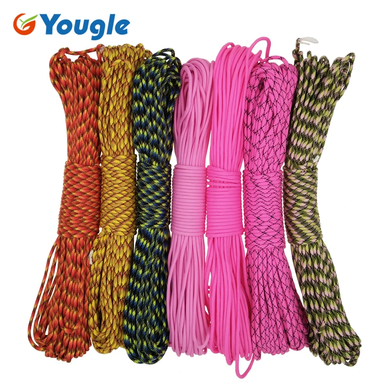 

YOUGLE Paracord 550 Parachute Cord Lanyard Rope Mil Spec Type III 7 Strands 100FT 31m Camping survival equipment rope 53-59