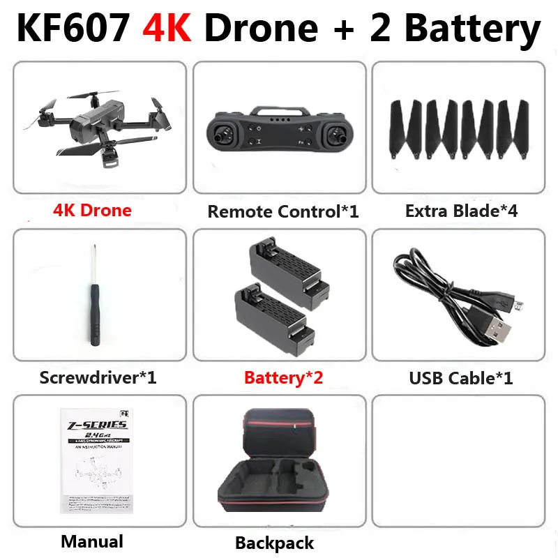 4K 2B Bag KF607 Профессиональный мини складной Дрон с двойной камерой 1080P 4K HD WiFi FPV оптический поток RC Квадрокоптер Вертолет игрушки VS SG106 - Цвет: 4K 2B Bag