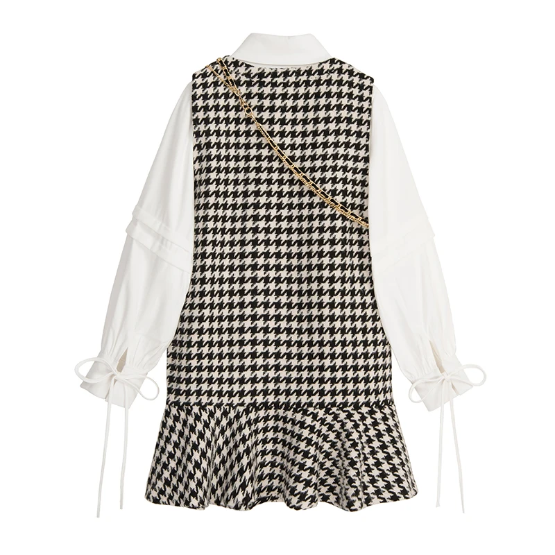 

Japanese Two piece shirt and dress Preppy Style Autumn Women Sundress Elegant Plaid Long Sleeve A Line Vintage Girls Dress