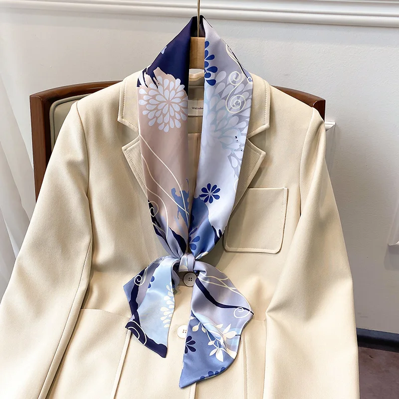 

2021 Silk Scarves Women Bandana High Quality Printed Foulard Neckerchief Scarf Head Shawls and Wraps Luxury Neck Hijab Pashmina