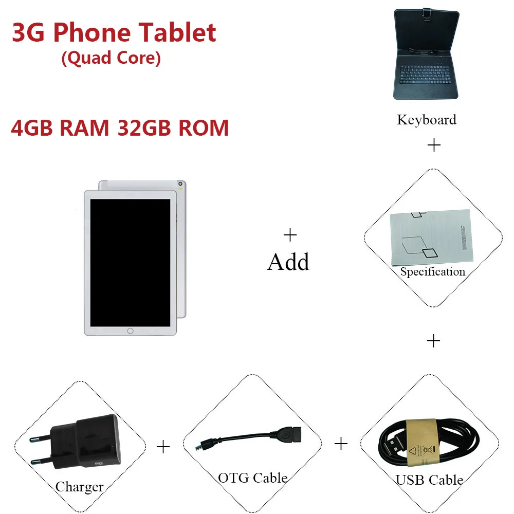 10 дюймов, 4G LTE, планшетный ПК, четыре ядра, 4 Гб ОЗУ, 64 Гб ПЗУ, Google market, 1280x800, ips, планшеты, Android 7,0, Wifi, gps, Bluetooth - Комплект: 3G Add keyboard