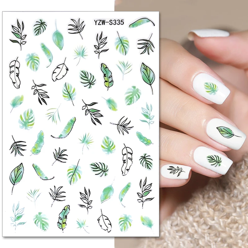 

1PC Nail Stickers Green Leaf Design Nail Art Manicure Stickers For Nails