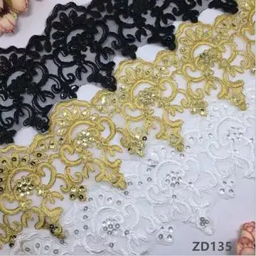 

1Yard 10cm wide Gold white Thread Cording Lace Embroidery Lace Dress Home Textile Sequin Triming Dance Clothes DIY Materail