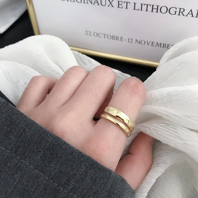 Женское Двухслойное кольцо Silvology серое блестящее из стерлингового серебра 925