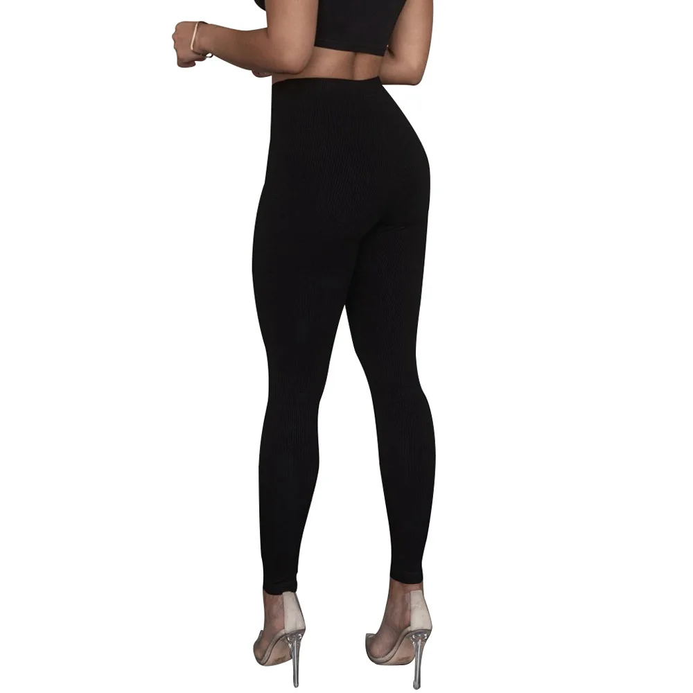 

Knitted Solid Color Black & Gray Skinny Leggings Women Bottoms New Arrival Spring and Autumn Casual All-Matching Outfits