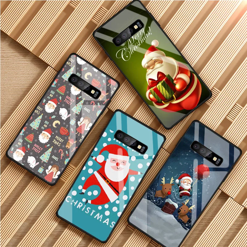 Рождественский чехол для телефона из закаленного стекла Samsung Galaxy S8 S9 S10 S20 PLUS J8 J6 J4