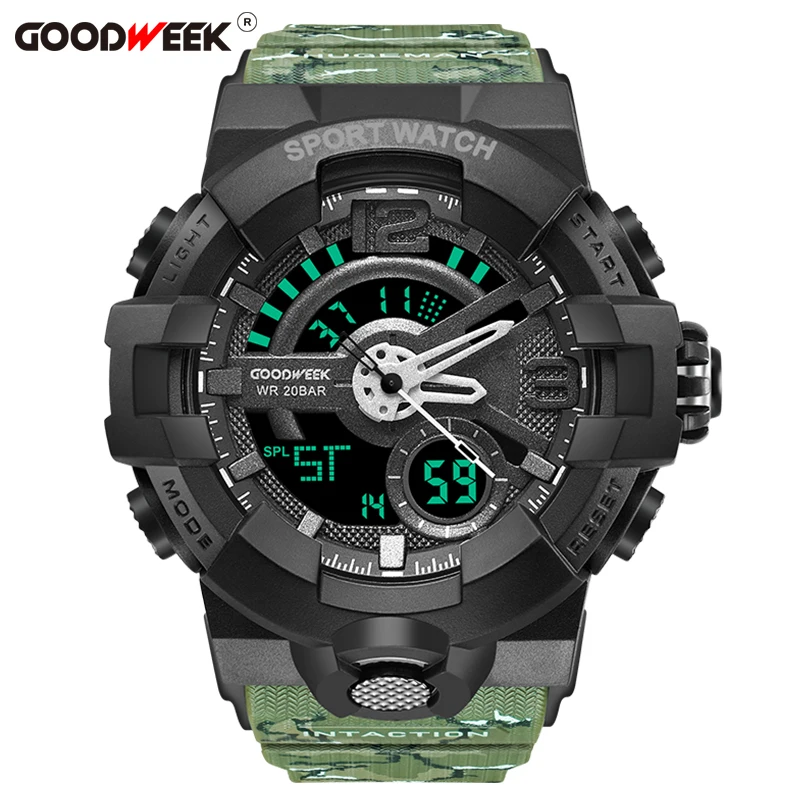 GOODWEEK Men Sport Watch Camouflage S Shock Military Watches Waterproof Multi-functional Dual Display Watches Relogio Masculino - Цвет: army green