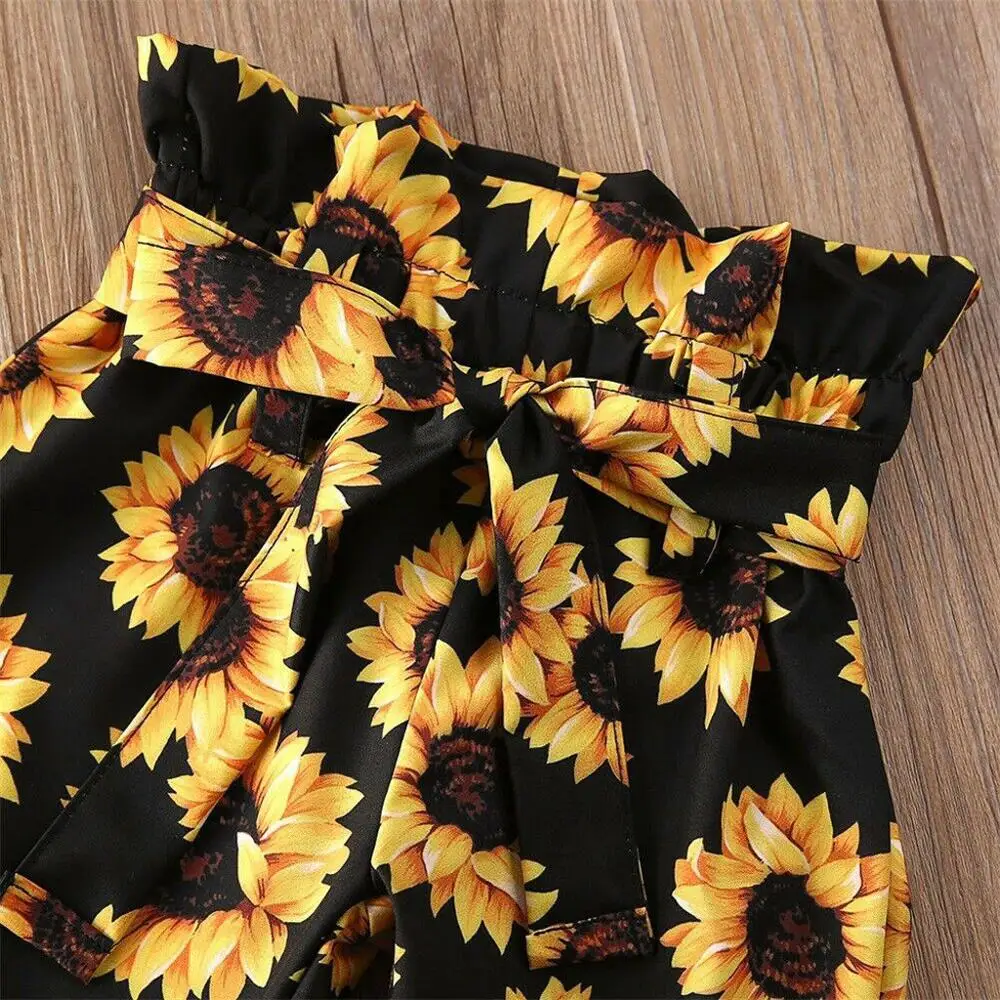 

Summer Clothes For Kids Baby Girl Sleeveless Sling Tops Floral Sunflower Bow Pants 2Pcs Outfits Set 0-6Y Baby Child Clothes XY2