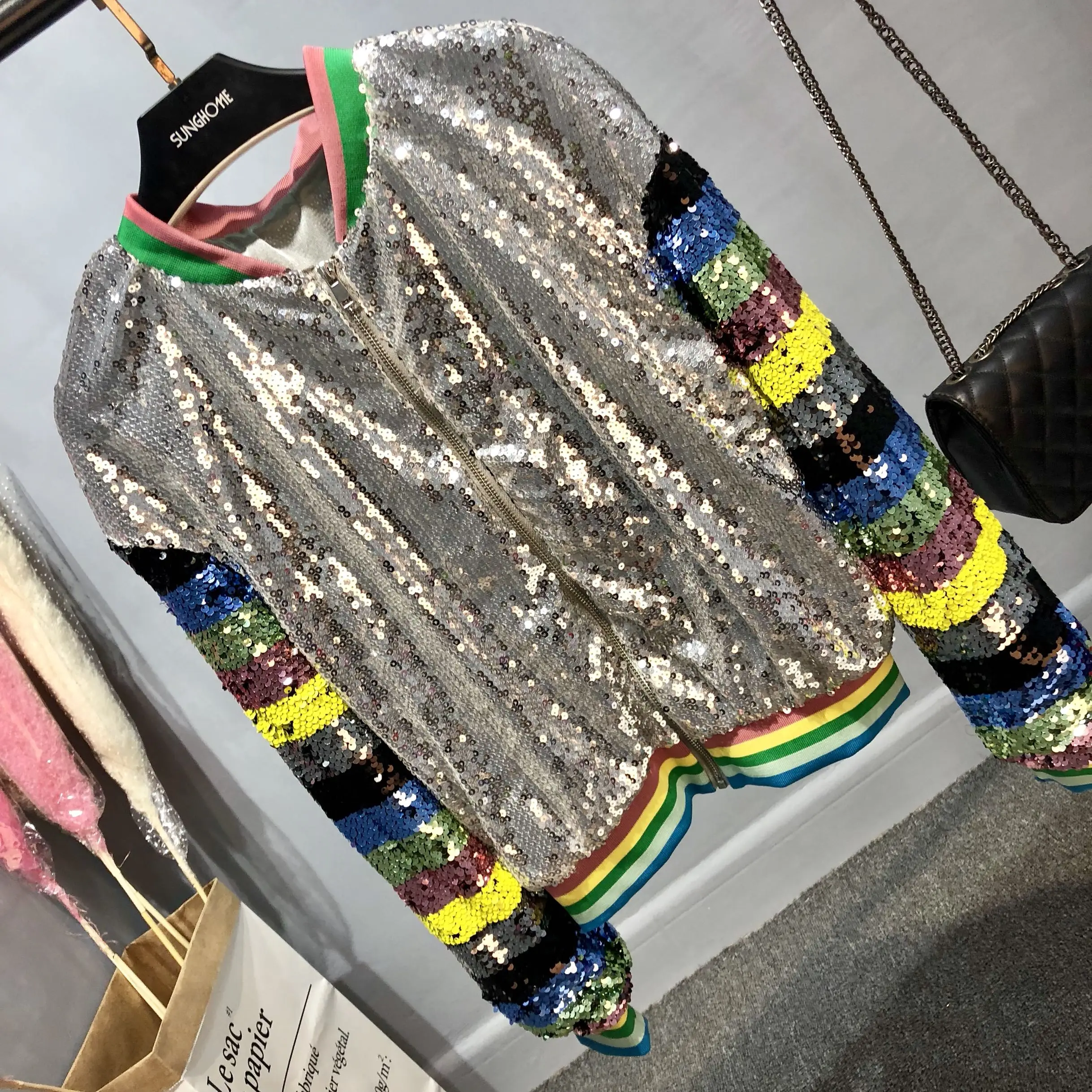 Бейсбольное Пальто Harajuku бейсбольное пальто с радужными блестками и бисером
