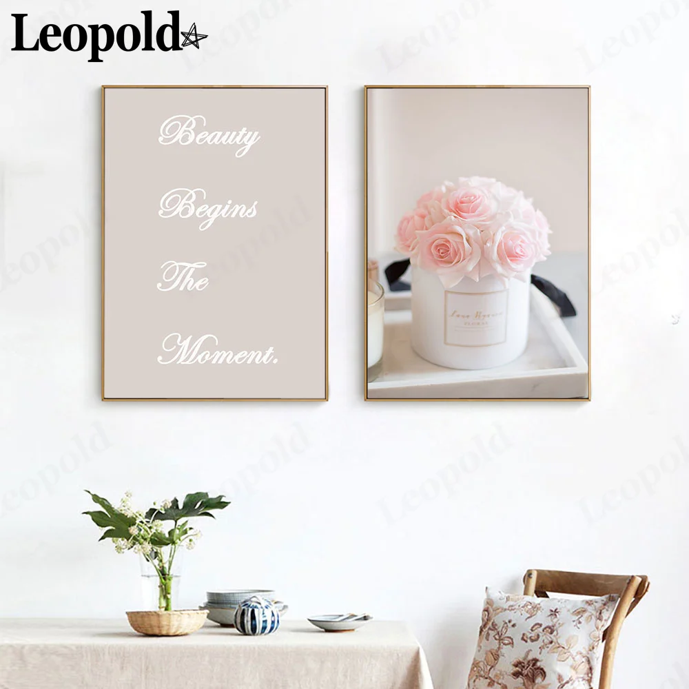 

Nordic Minimalist Floral Canvas Painting Beautiful Rose Letter Poster Wall Art Modern Home Room Decoration Accessories
