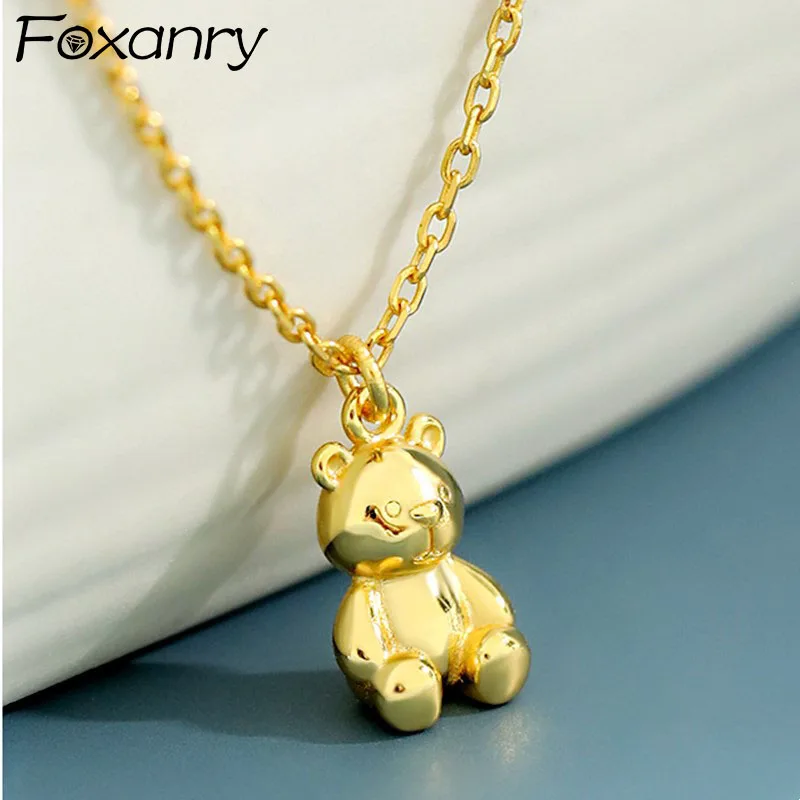 

Foxanry Stamp Necklace for Women New Trend Party Jewelry Elegant Creative Birthday Gifts Bear Pendant Accessories