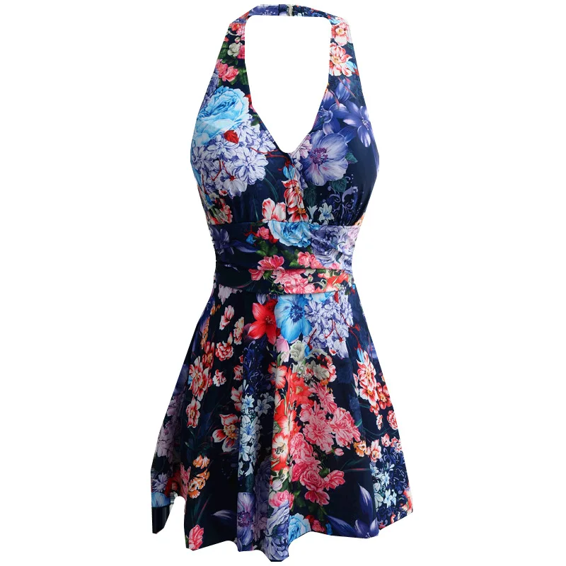 Женский слитный купальник-монокини с V-образным вырезом эффектом пуш-ап юбкой и