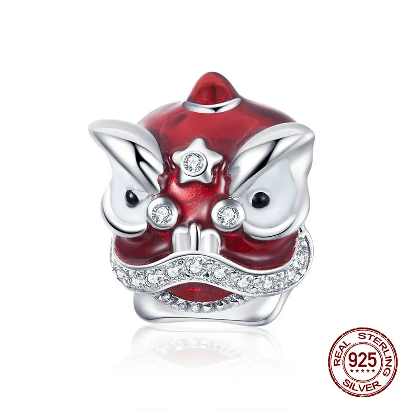 BS0860 Китайский год красный серебряные бусины 925 пробы подвеска талисманы fit Pandora браслет ожерелье ювелирные изделия - Цвет: BS0860
