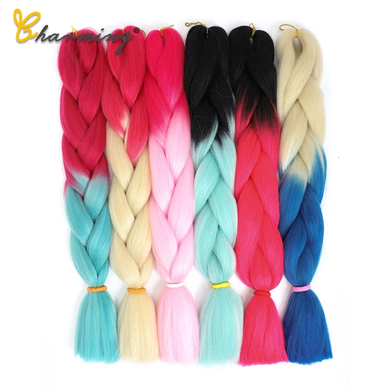 

CHARMING Baby Girl 24inch Crochet Braids Box Braids 100g/pc Ombre Jumbo Braids Synthetic Braiding Hair Extensions Headwear