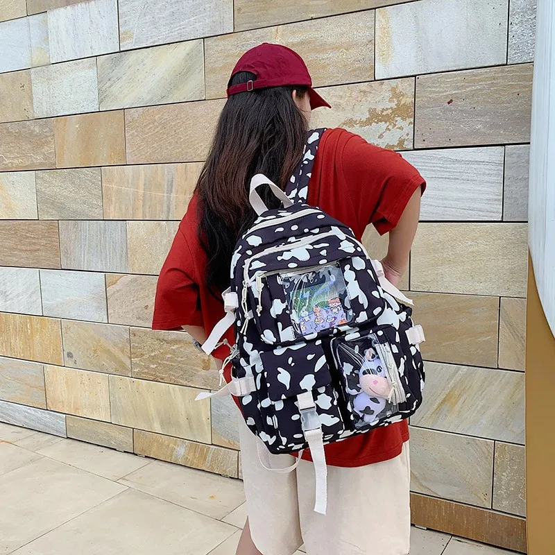 Корейский модный женский рюкзак с персонализированным принтом, нейлоновые водонепроницаемые студенческие рюкзаки, вместительные дорожны...