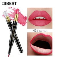 hot selling qibest double lipstick and lipliner moisturizing matte rotation lip liner makeup goods comsetic gift for women