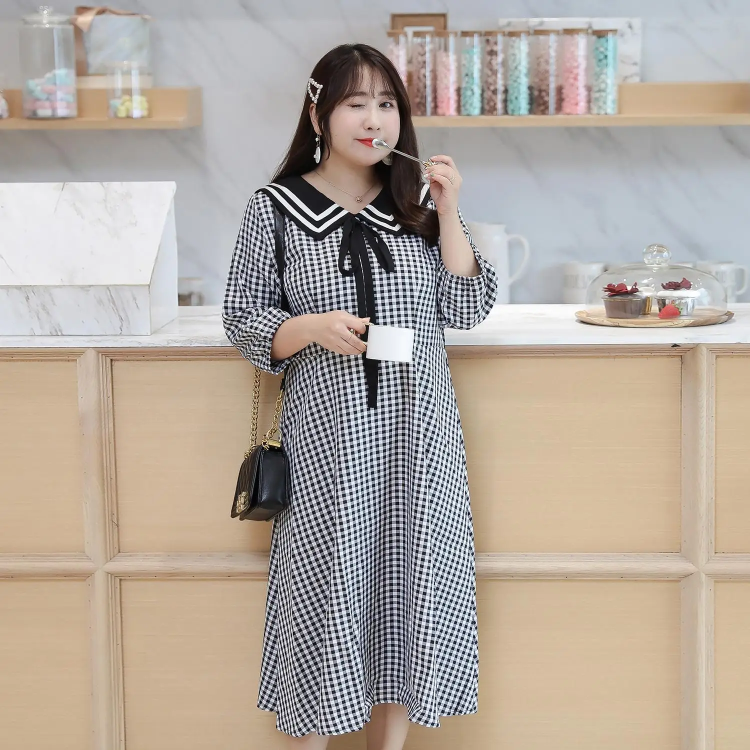 Женское осеннее платье 2019 Осеннее клетчатое стробое женское повседневное