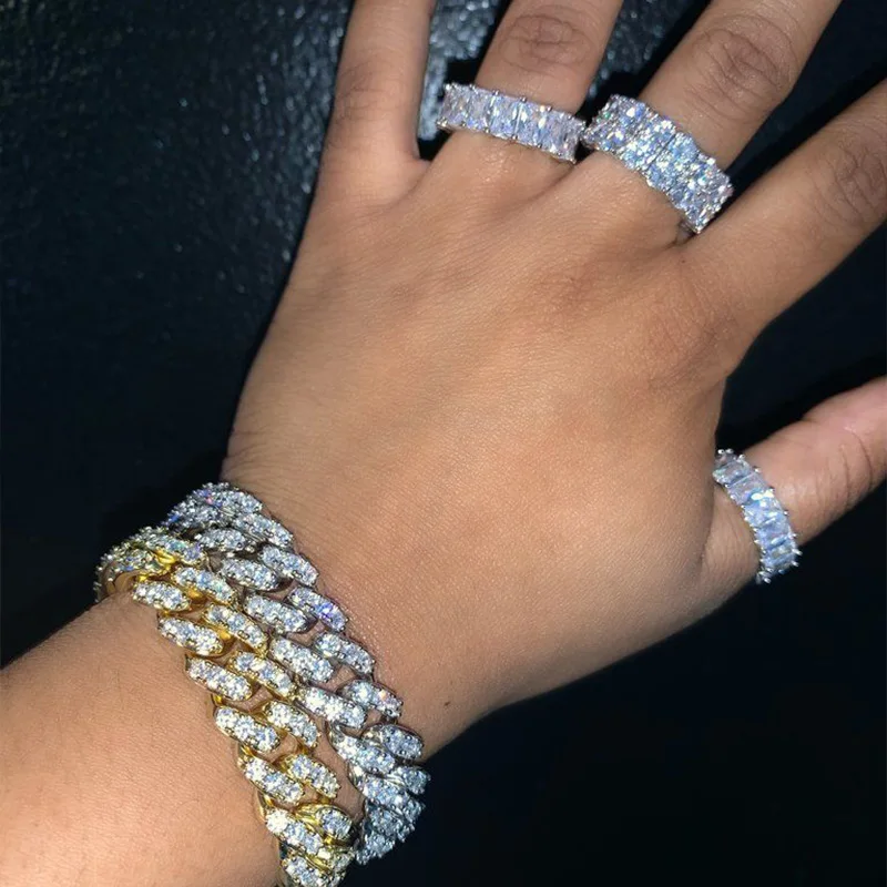 

Square Miami Cuban Link Bracelet Men Bling Zircon Gold Sliver Color Iced Out Chain Rock Hip Hop Jewelry Gifts For New Year
