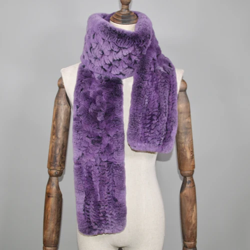 purple Winter Long Style Women Real Rex Rabbit Fur Scarf Rex Rabbit Fur Warm Soft Ring Scarfs High Quality Knit Rabbit Fur Scarves - Цвет: purple