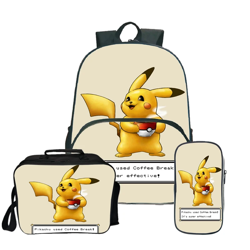 Pokemon Pikachu Kawaii рюкзак Пенал Школьный рюкзак для подростков девочек мальчиков рюкзак для ланча 3 шт./компл. детский дорожный рюкзак