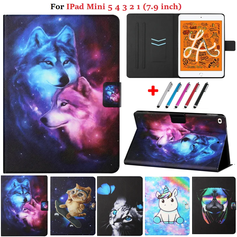 Кожаный чехол подставка для iPad Mini 5 7 9 дюйма с рисунком мультяшного кота единорога