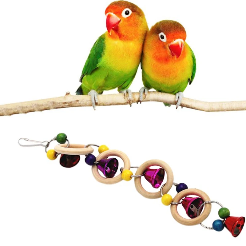 1 шт. игрушки попугая деревянные кольца колокольчики висячая клетка птица
