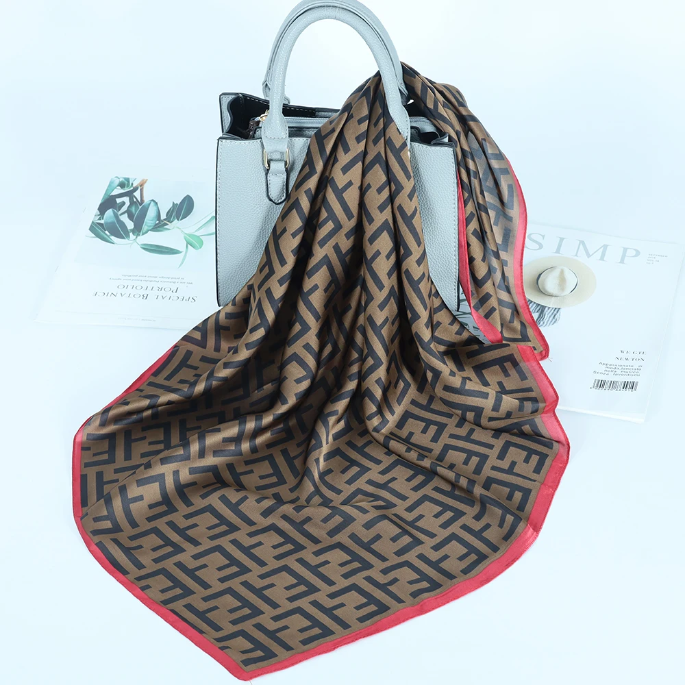 

2021 Female Silk Neck Scarf Women Letter FE Print Square Hair Scarves Foulard Head Band Shawls and Wraps Neckerchief Bandana