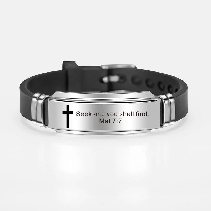 Модный Крест Иисуса Писания браслет с цитатой стих из Христианской Библии вдохновляющая вера браслеты из нержавеющей стали силиконовый браслет - Окраска металла: 13