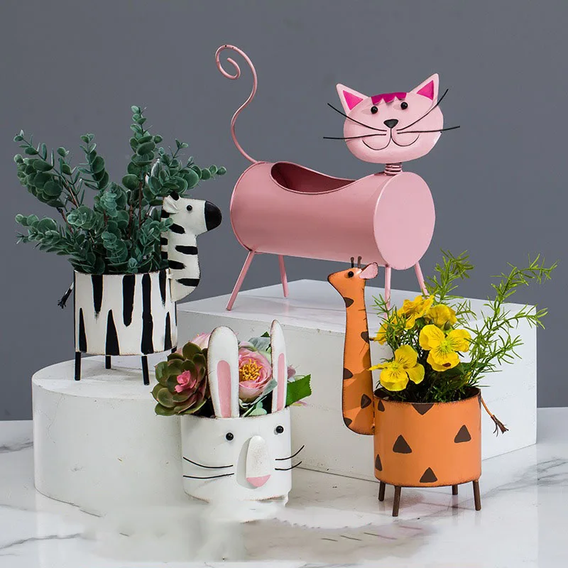 

Iron Succulent Flower Pot Cartoon Home Garden Storage Cat Stand Flower Pot For Balcony pot de fleur подставка для цветов