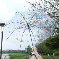 2021 new color printing adult transparent umbrella straight pole automatic student umbrella 8 bone plastic umbrella