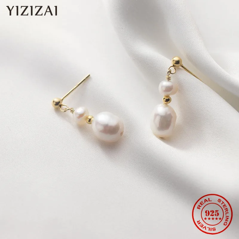 

YIZIZAI реальные 925 стерлингового серебра двойной BaroquePearl, серьги со шпилькой, для женщин, вечерние минималистский ювелирные изделия Аксессуары...