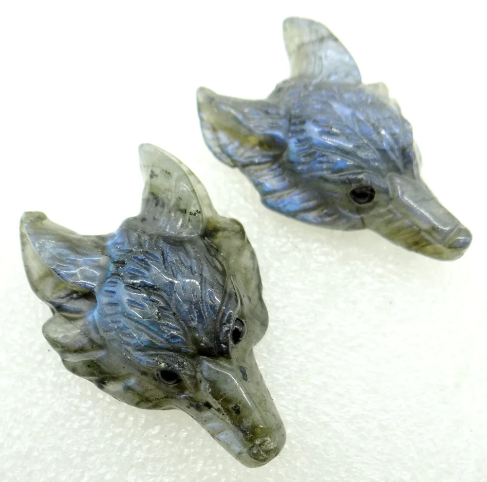 Подвеска в форме головы волка из натурального камня лабрадорита флюоритовый