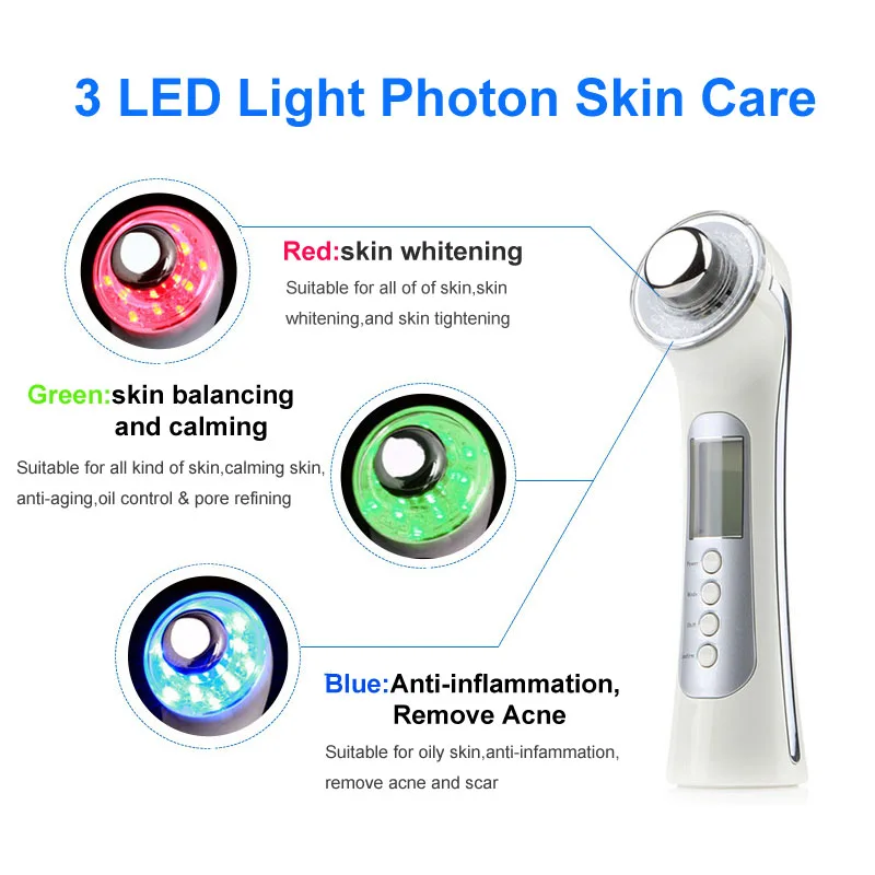 Goedkoop 5 In 1 3Mhz Ultra Sonic Gezicht Massager Led Photon Care Galvanische Skin Cleaner Ion Sonic Ultrasound Facial Lift Spa Schoonheid Apparaat