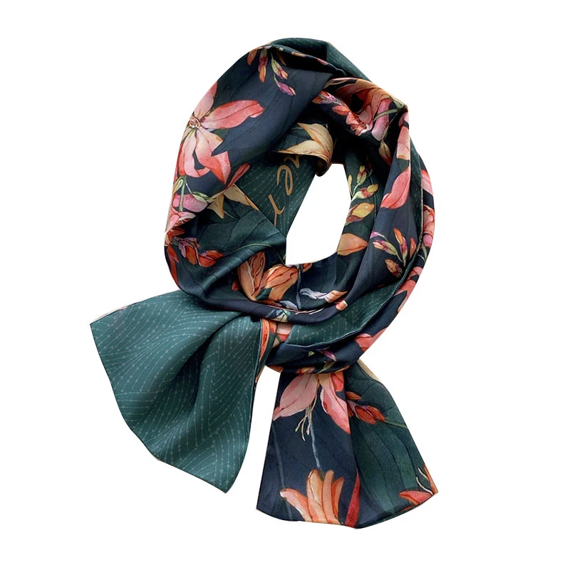 

Модный Шелковый шарф с цветочным принтом, Женская шаль для офиса, узкие повязки для волос, женские тонкие длинные шарфы, узкие банданы, оптов...