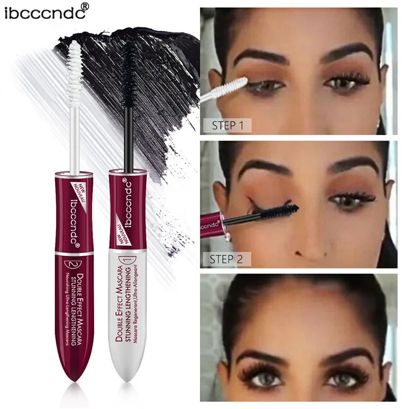 New Double Headed 4D Curly Mascara Cream White Black Smudgeproof Silk Fiber Makeup Eyelash Extension Waterproof Women Cosmetics |