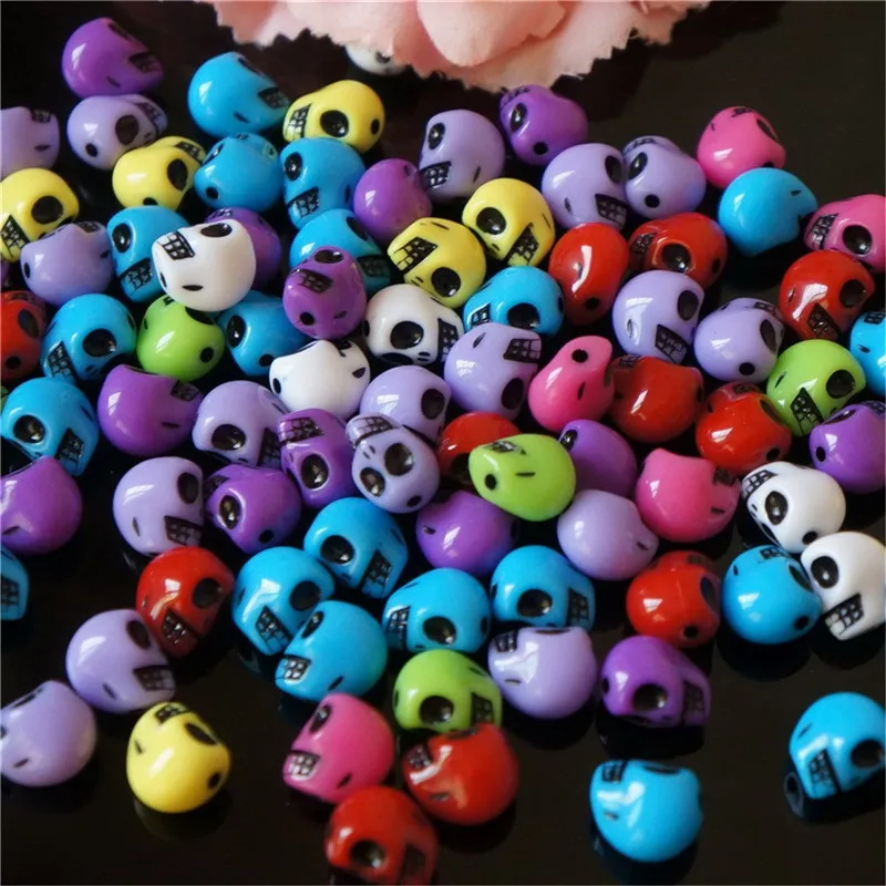 

100 шт. разноцветные бусины в виде головы черепа, свободные бусины для изготовления ювелирных изделий, панк браслет, серьги ручной работы, оже...