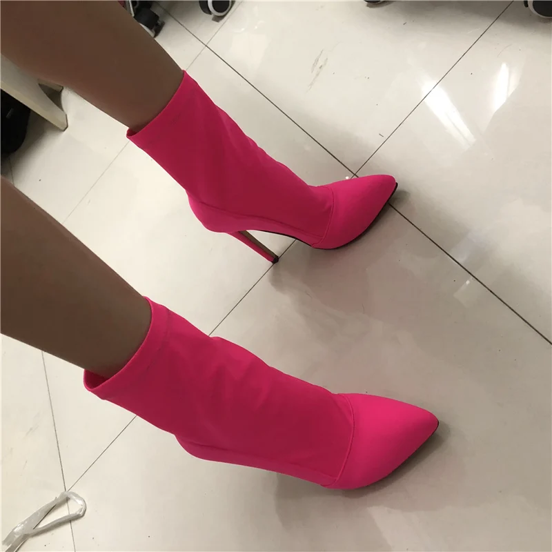 Женские Ботильоны на каблуке шпильке цвет розовый красный неоновый светло