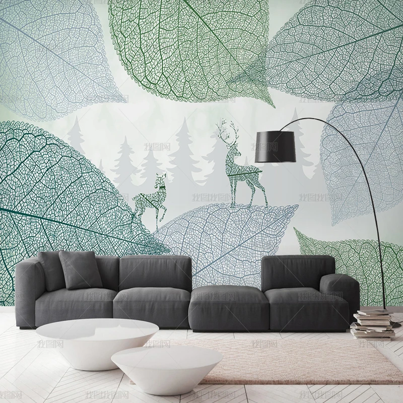 Jointless Hand Drawing Article Tree Leaves Custom Mural Wallpaper Living Room Bedroom TV Background Home Decor Silk Cloth | Обустройство