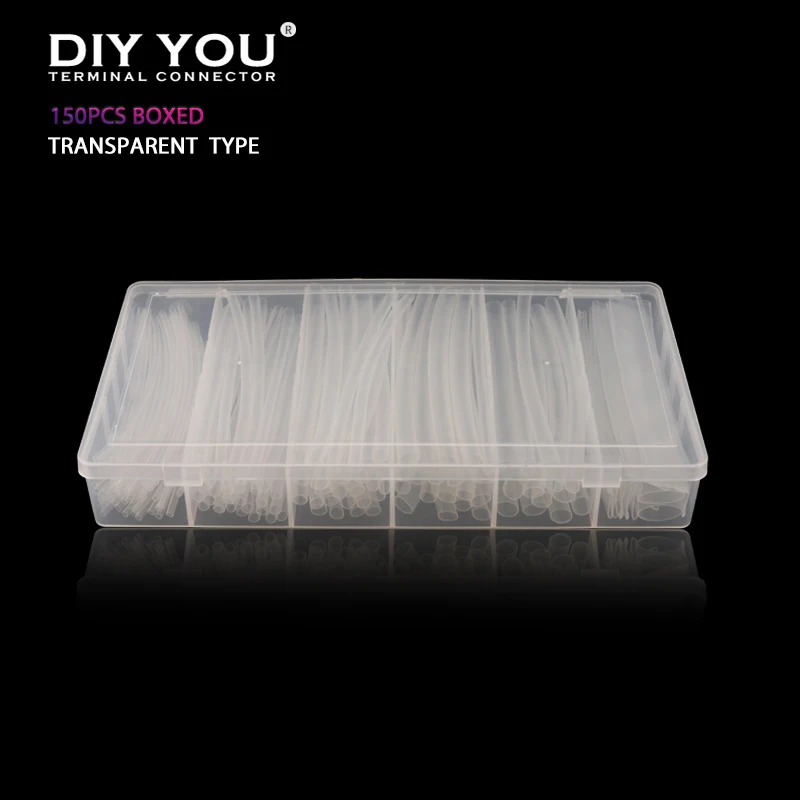 

150Pcs/Boxed Transparent Type Heat Shrink Tube Set Wire Cable High Quality Insulated Polyolefin Heat Shrink Tubing Sleeve Kit