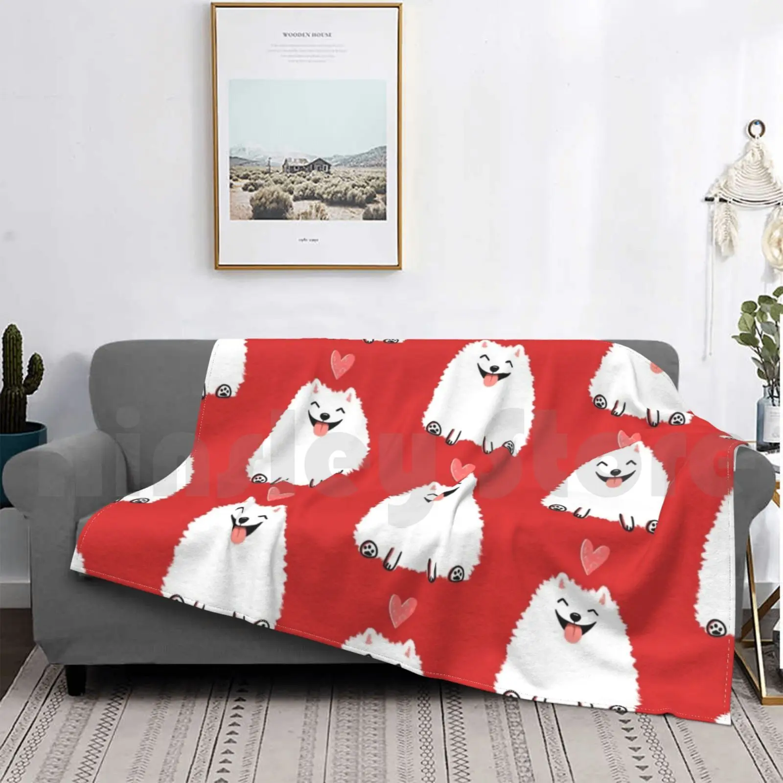 

Fluffy White Pomeranian With Valentine Heart | Cute Cartoon Dog Blanket Fashion Custom Pomeranian Pom