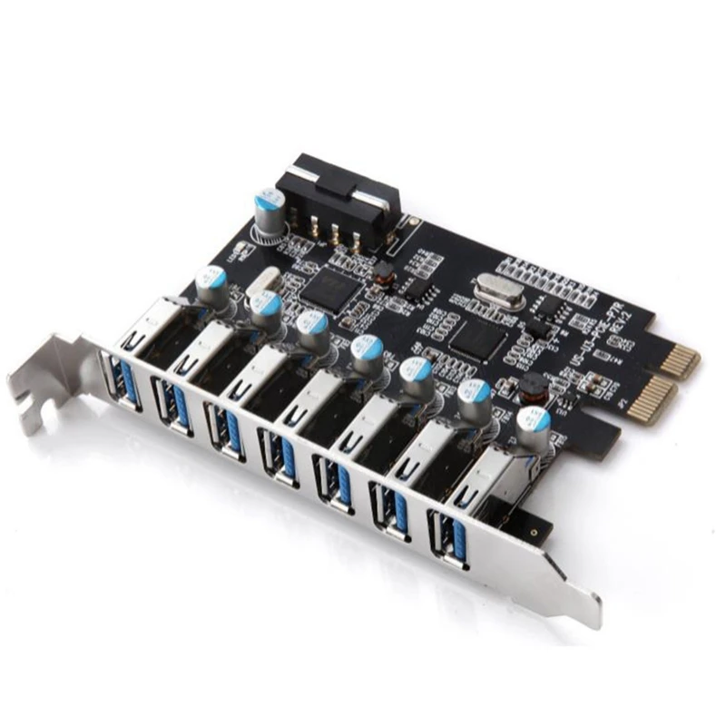

PCIe к USB 3,0 7-портовая PCI Экспресс Плата расширения PCI-E USB3.0 концентратор с 4-контактным интерфейсом порт поддержки для Windows 10,8.1,8,7,X