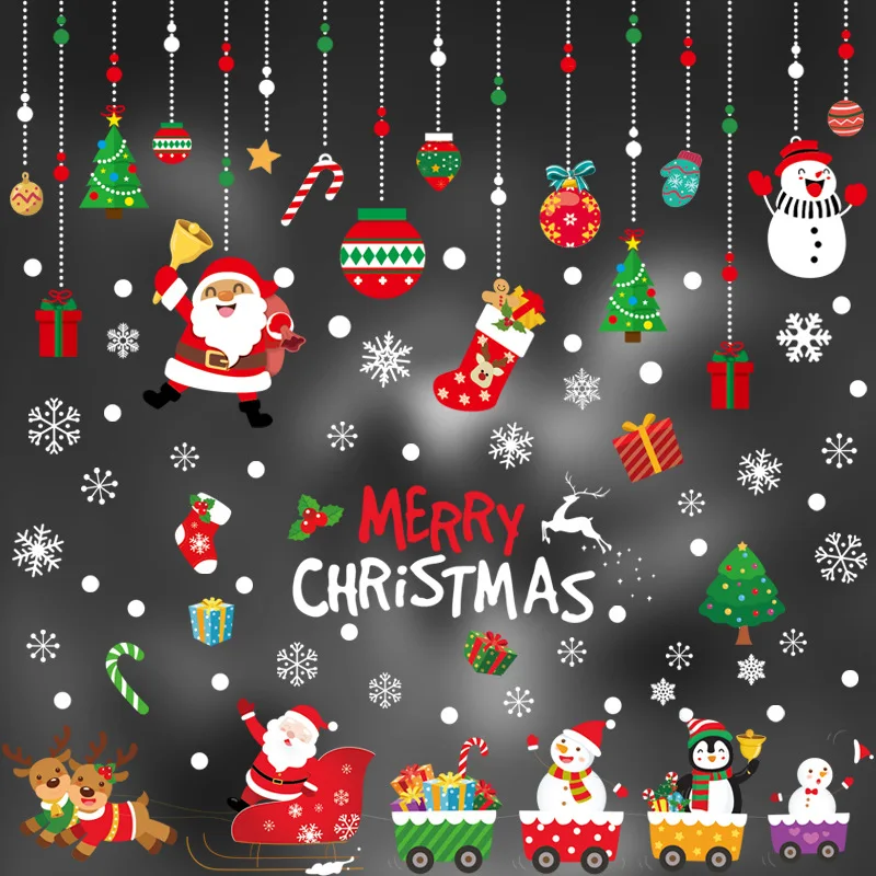 

Christmas Stickers Decorations Shopping Mall Glass Showcase Stickers Scene Layout