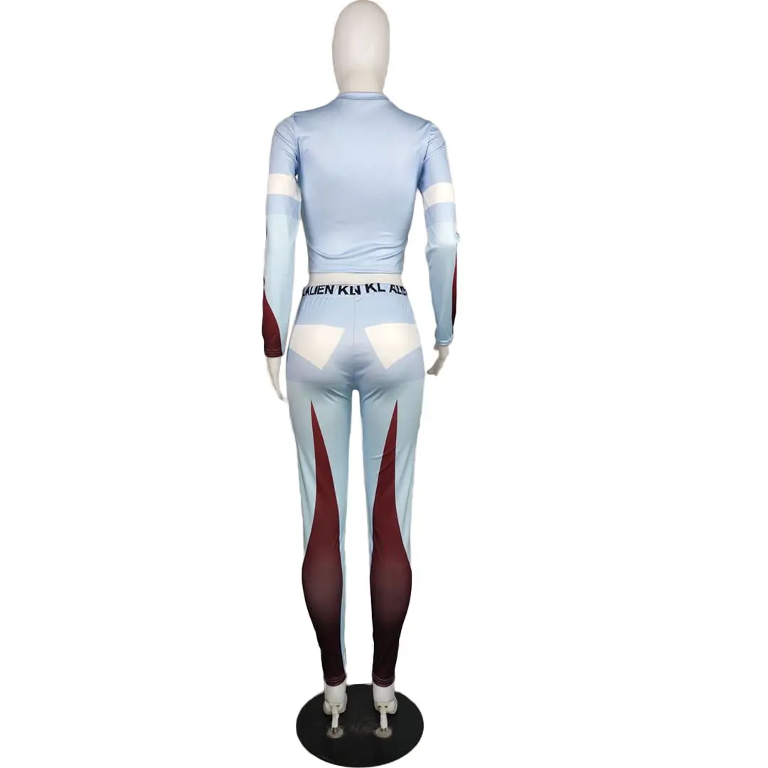 

hirigin Two Pieces Set Fashion Sports Slim Long-Sleeved T-Shirt Trousers Suit Leisure Long Street Jogging Sports Suit Women