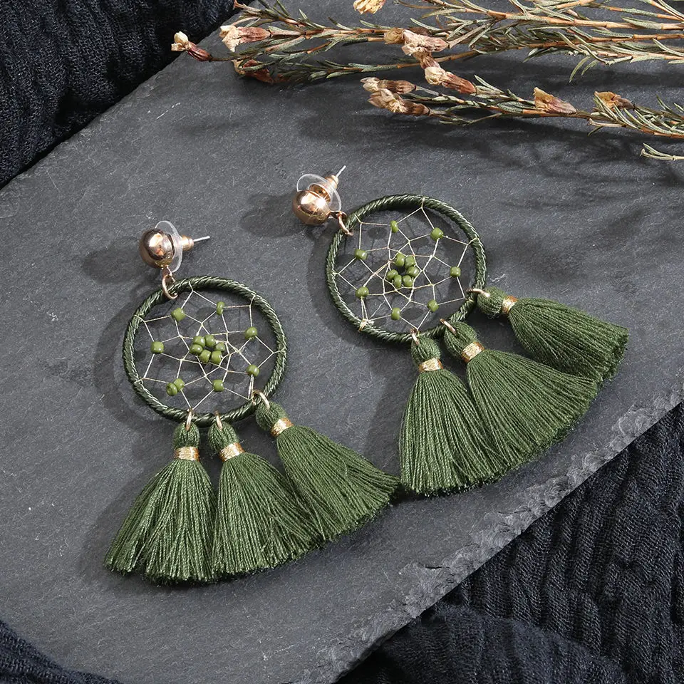 Модные Винтаж в этническом стиле Бохо круглый чистая кисточкой серьги с