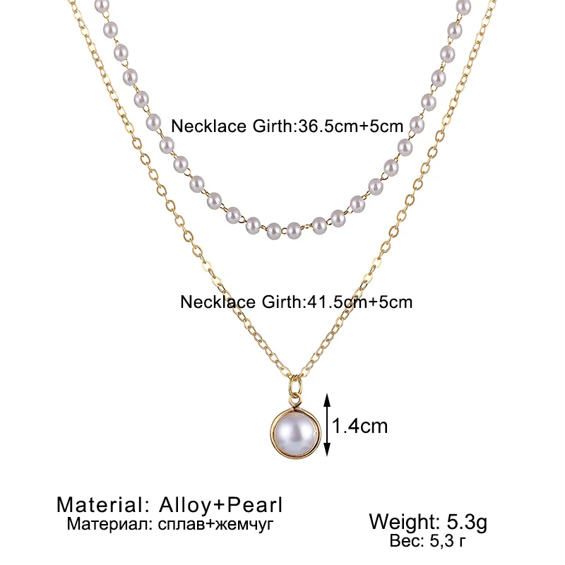 Vienkim 2021 New Double Layer Chain Gold Color Choker Necklace Women Korean Style Pearl Pendant Fashion Jewelry Collar |